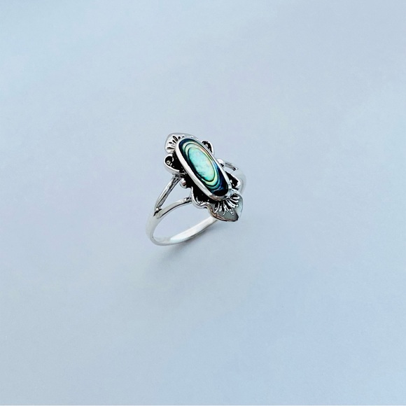 Sterling Silver Victorian Abalone Ring, Seashell Rings, Ocean Shells, Stone Ring - Picture 2 of 11